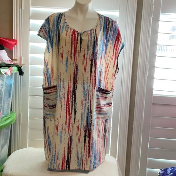SHEIN Red and Blue Abstract Midi Dress - Picture 1 of 6